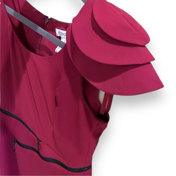 BCBGeneration Asymmetric Zipper Mini Cocktail Dress Burgundy Wine Petal Sleeve 2 - Picture 2 of 5